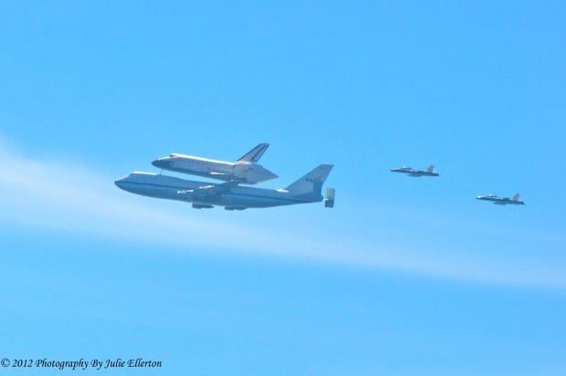 Space Shuttle flies over Malibu