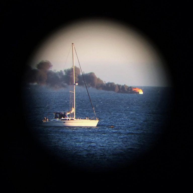 Boat in Flames off Paradise Cove