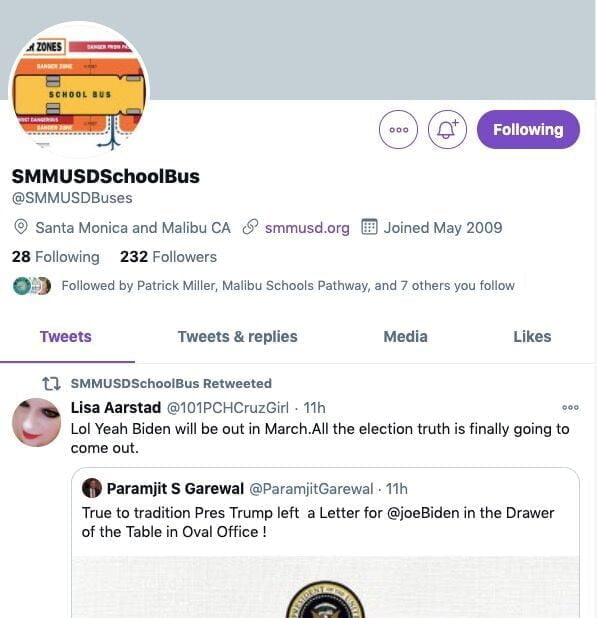 SMMUSD-Affiliated Twitter Account ‘Inadvertent’ly Retweets Right-Wing Conspiracy Theory