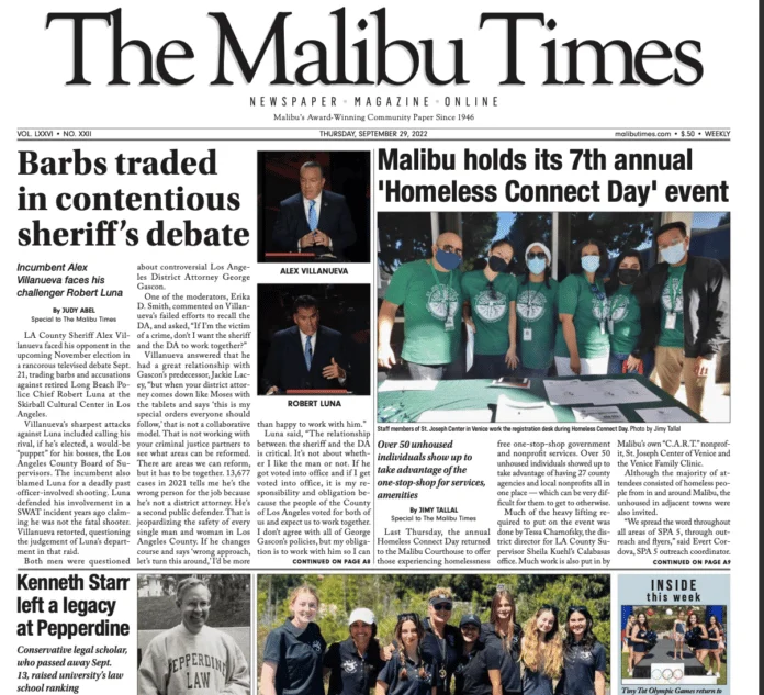 The Malibu Times September 29, News Article Corrected • The Malibu Times
