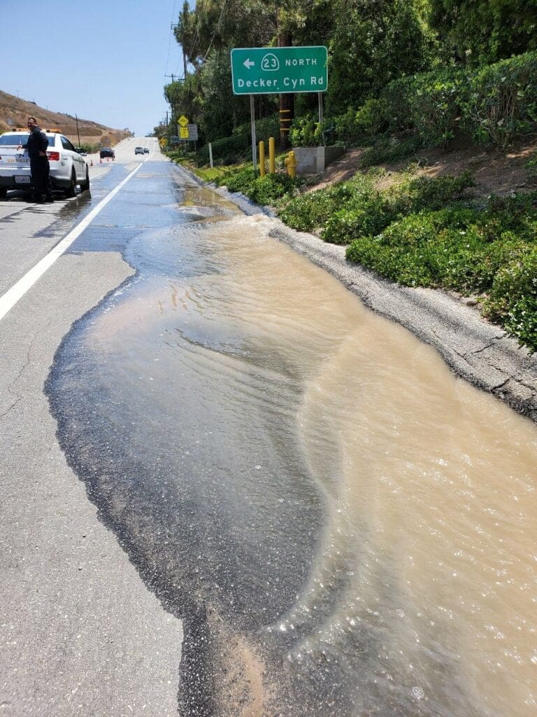 One lane closed near Decker Canyon Road due to water main break