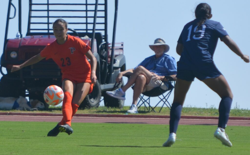 Pepperdine midfielder Kyra Murphy makes a play against Saint Marys. Photo by McKenzie Jackson.