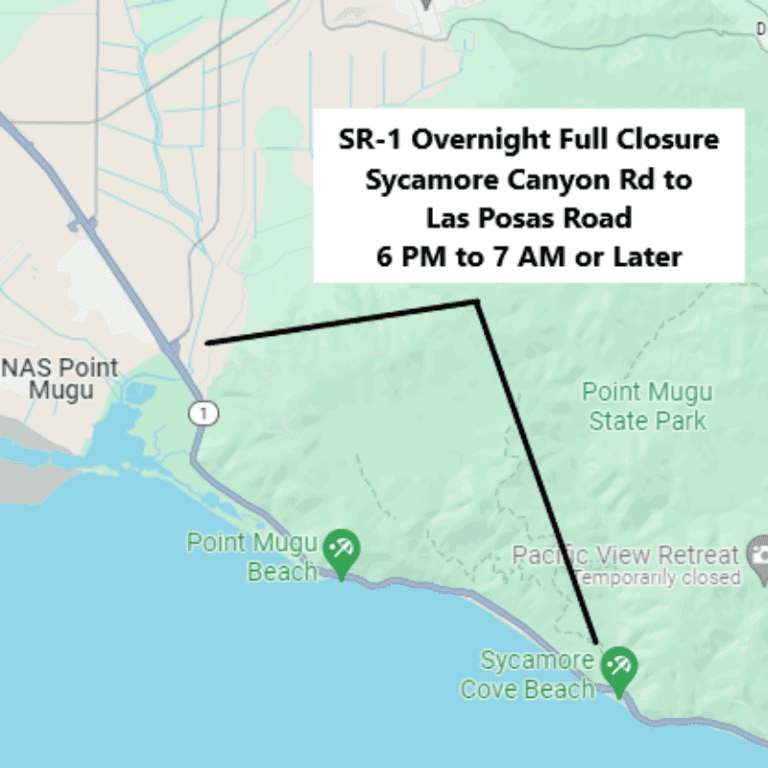 Full overnight closure of PCH Sycamore Cyn and Las Posas due to erosion