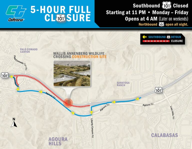 Month-long overnight lane closures on 101 freeway in Agoura scheduled