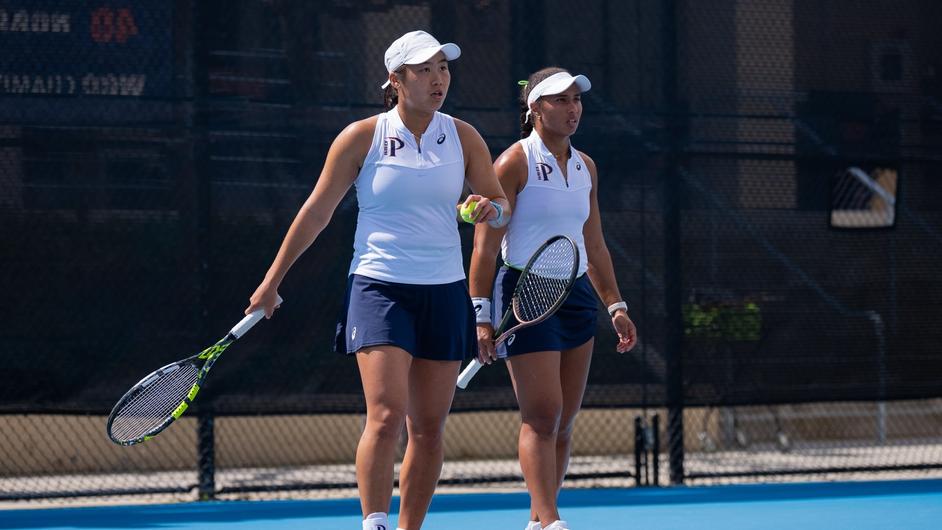 Janie Tjen left and Savannah Broadus were named the WCC Doubles Team of the Week. Photo by Kyle Cajero