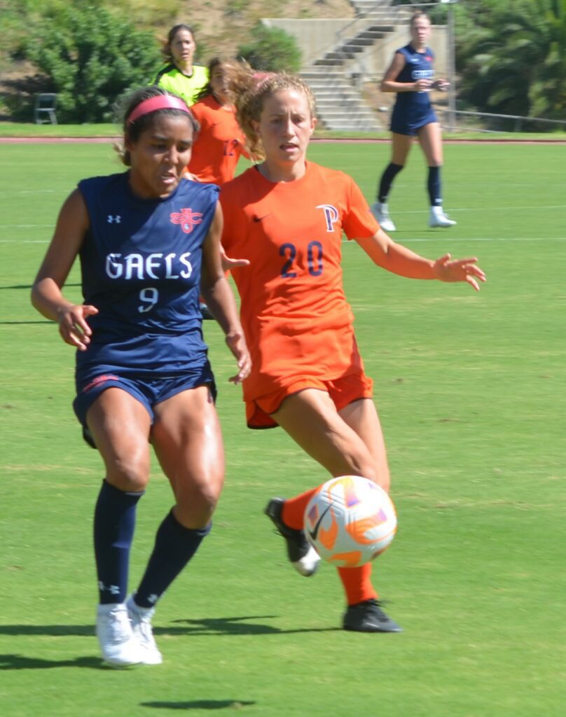 Pepperdines Tori Waldeck orange jersey is the reigning WCC Offensive Player of the Year. Photo by McKenzie Jackson 1