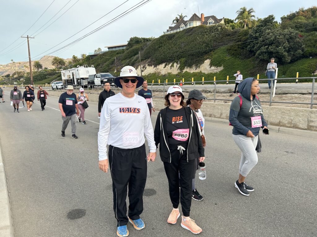 Jim and Joline Gash President and First Lady of Pepperdine University walk Malibu Moves 5K hand in hand. Photo by Judy Abel TMT