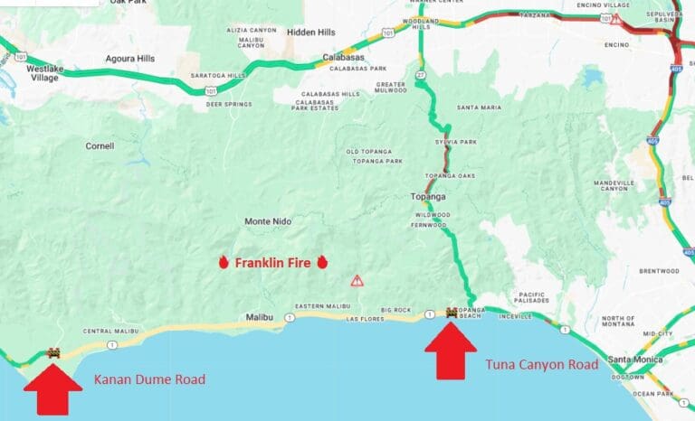 Franklin Fire update: PCH remains CLOSED in both directions from Tuna Canyon Road to Kanan Dume Road