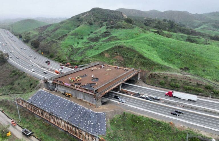 First Dirt Spread on Wallis Annenberg Wildlife Crossing