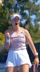 Waves freshman Anastasiia Grechkina picked up a singles win versus Washington State. Photo from Pepperdine Athletics.