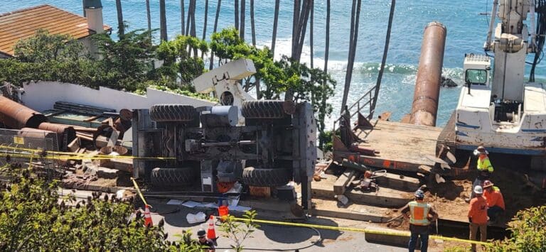 Overturned Crane Closes Broad Beach Road in Malibu